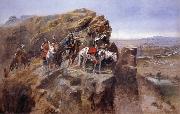 Charles M Russell Indians on a Bluff Surverying General Miles-Troops Germany oil painting artist